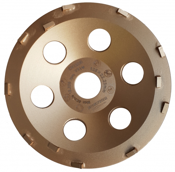 Diamantschleifteller 125 mm, PKD-fein Premium Gold, mit feinen 12 Segmenten